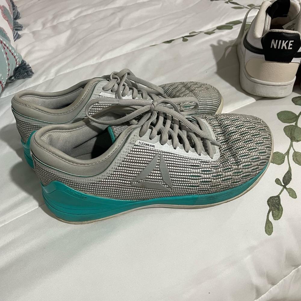 Reebok Gray and Blue Athletic Shoes with Cushioned Midsole
